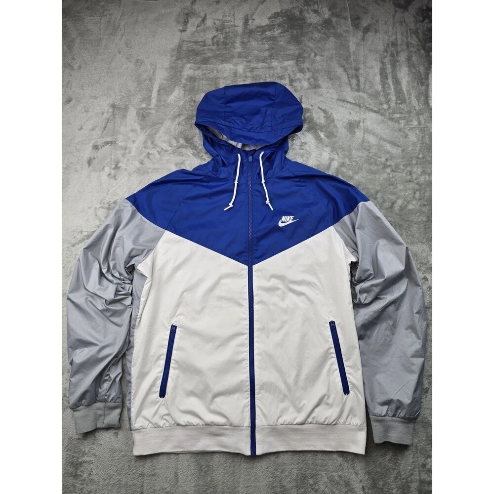 Nike Sportswear Windrunner Hooded Windbreaker Jacket Blue White Grey Mens L